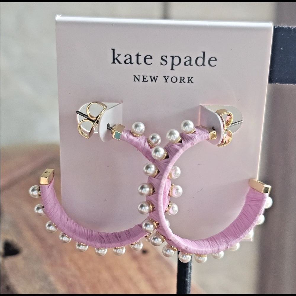 Kate Spade Lavender and Gold Pearl Hoop Earrings